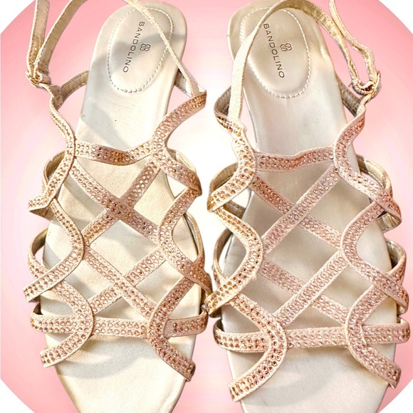 Bandolino Women’s Gold/Rose Tone Rhinestone Open Toe Sling Back Sandals Size 8M - Picture 1 of 12